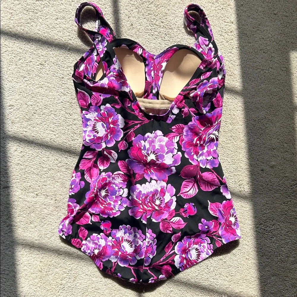 Women’s Floral One-Piece Swimsuit - Black & Pink